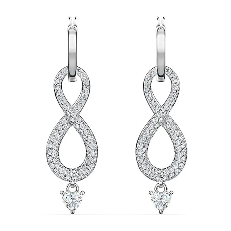 Huitan Elegant Infinity Figure Eight Shape Dangle Earrings for Women Full Paved Shiny CZ Luxury Bridal Wedding Trendy Jewelry