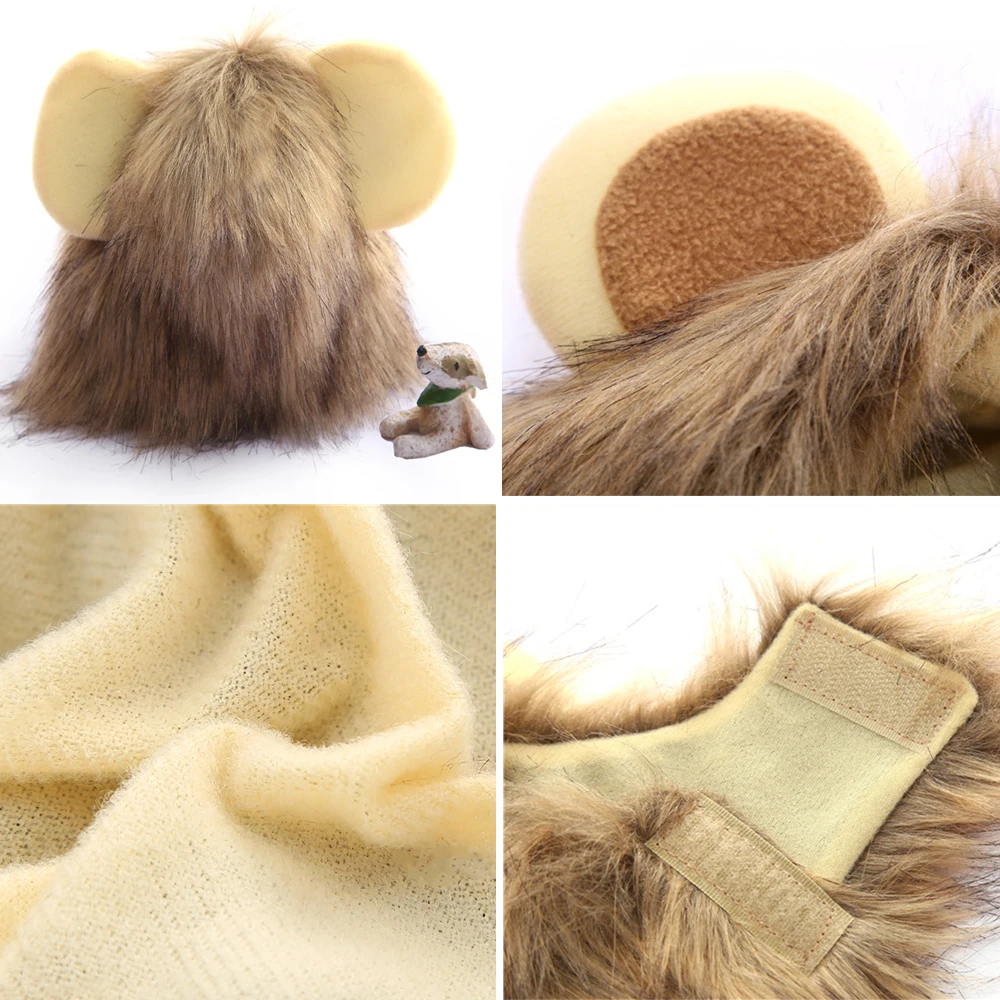 Funny Lion Mane Pet Costume Cosplay Lion Wig Hat For Small Dogs Cat Halloween Dress Up With Ears Puppy Kitten Outfits Party Gift