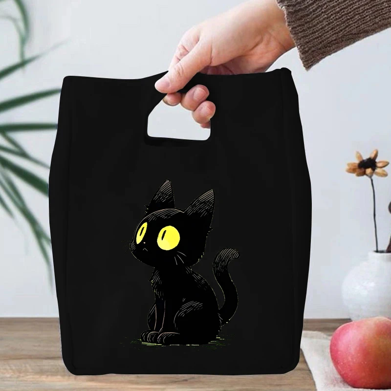 Funny Anime Cat Series Lunch Bag for Women Canvas Thermal Cooler Insulated Lunch Box Pouch Cartoon Kitten School Kids Lunch Bags