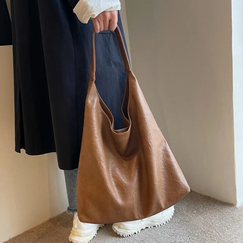 HKSH Spring Autumn New Women Tote Bag Pu Leather Large Capacity Versatile Single-Shoulder Vintage High-end Casual Trendy HK13260