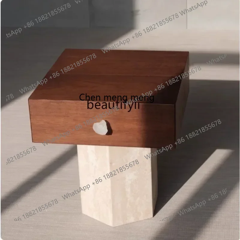 X  R0R Natural green jadeite marble black walnut bedside table few single drawers art creative designer
