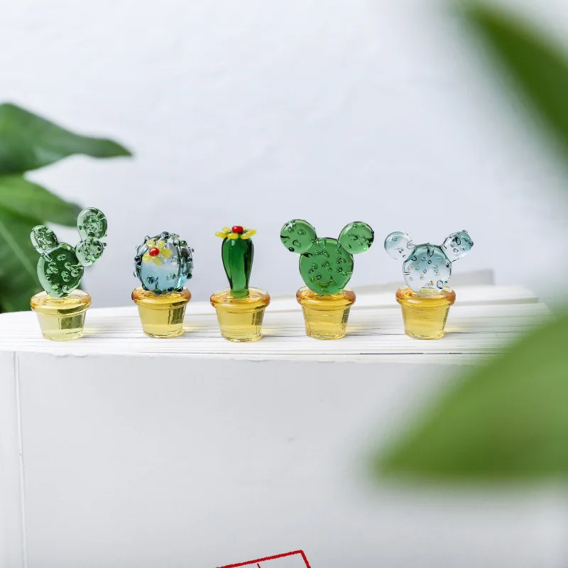 

Glass Cactus Handmade Murano Figurines Ornaments Desktop Craft Adornment Creative Colorful Cute Miniature Plant For Home Decor