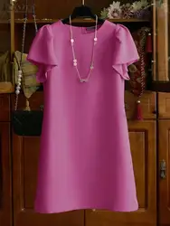 ZANZEA Women Vintage Solid Dress Fashion Ruffled Sleeve Mini Sundress Summer Office Lady Robe Casual O-neck Loose Vestidos