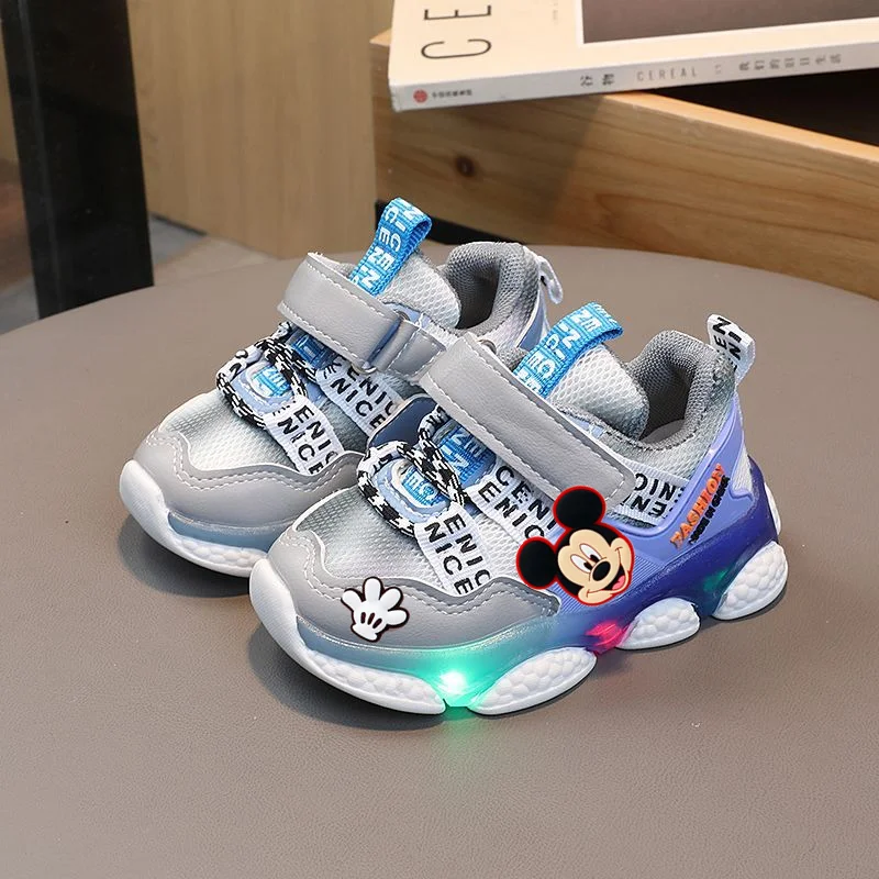 

Disney Kids Mesh Casual Shoes Flashing Girl Sneakers Soft Sole Boy cartoon Toddler Shoes Spring fall Mickey Mouse Running Shoes