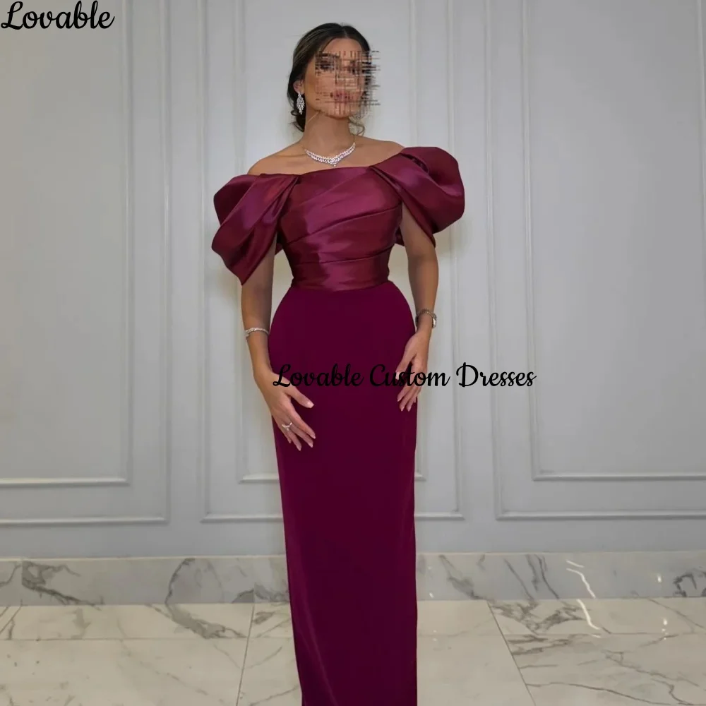 

Customized فساتين سهرة Column Off-The-Shoulder Neckline Floor-Length Dubai Luxury Evening Dresses Zipper Up Short Sleeves Dresse