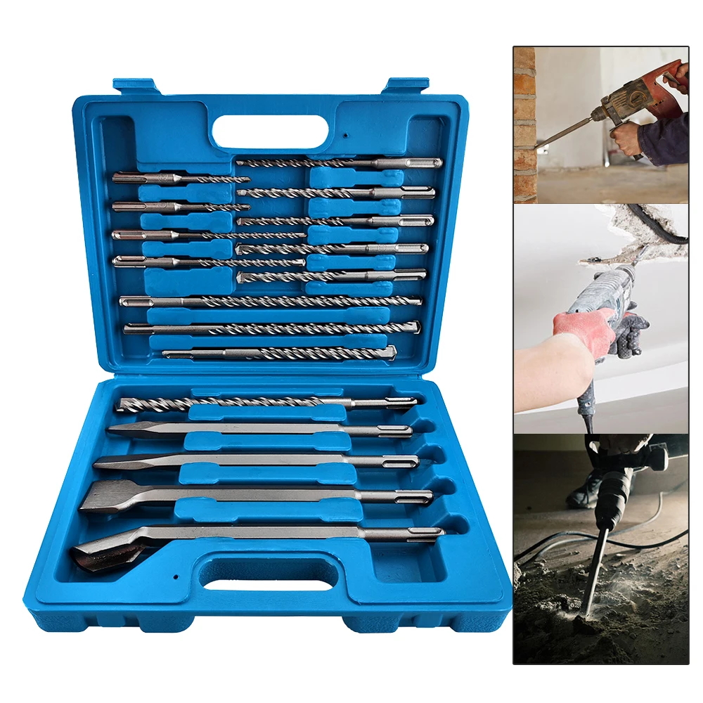 

17Pcs/Set Electric Hammer SDS Plus Drill Bit Set 110/160/200/250mm for Concrete Wall Brick Block Masonry Hole Saw Drilling Bits