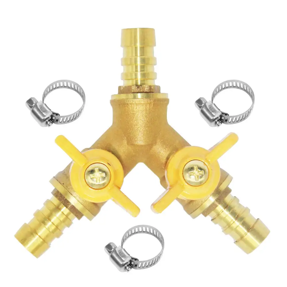 

3 Way Shut Off Ball Valve, 1/2" Hose Barb 2 Switch Brass Y Shaped Valve