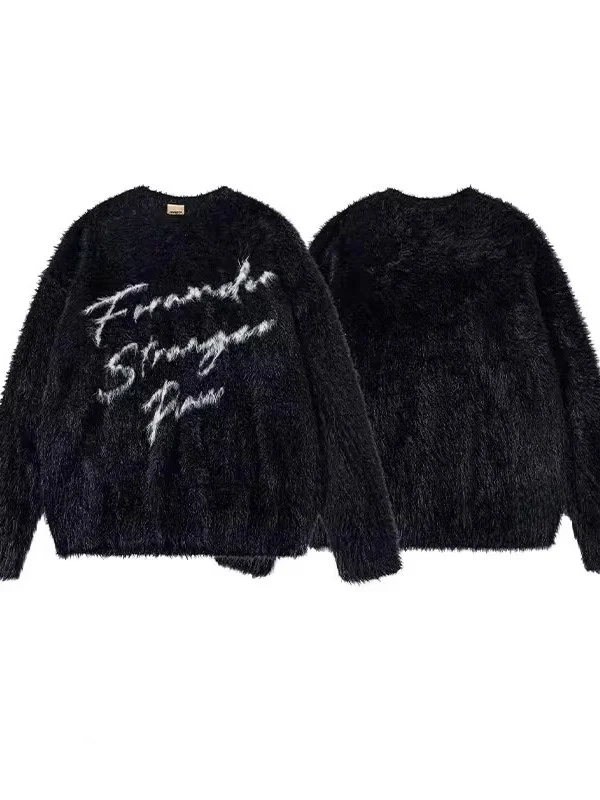 

Retro American Bla Lazy Sle Letter Embroidery INS Sweater Couple Casual Loose Trendy Winter Knitted Pullover for Men And ...