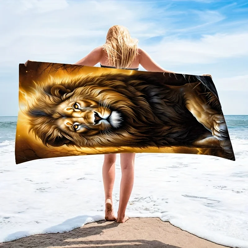 Majestic Lion Head Beach Towel Large Soft Quick-Dry Bath Towel with Animal Print for Travel Swim Pool Spa