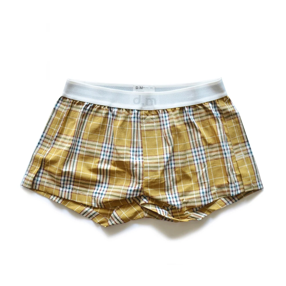 

Men's Sexy Hot Underwear Home Boxers Non-Elastic 100% Cotton Breathable Plaid Home Alo Shorts Panties Low-rise Boxers