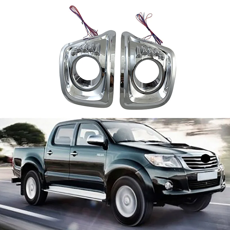 Chrome Front Bumper Fog Light Lamp Frame Cover Trim with Light for Toyota HILUX VIGO