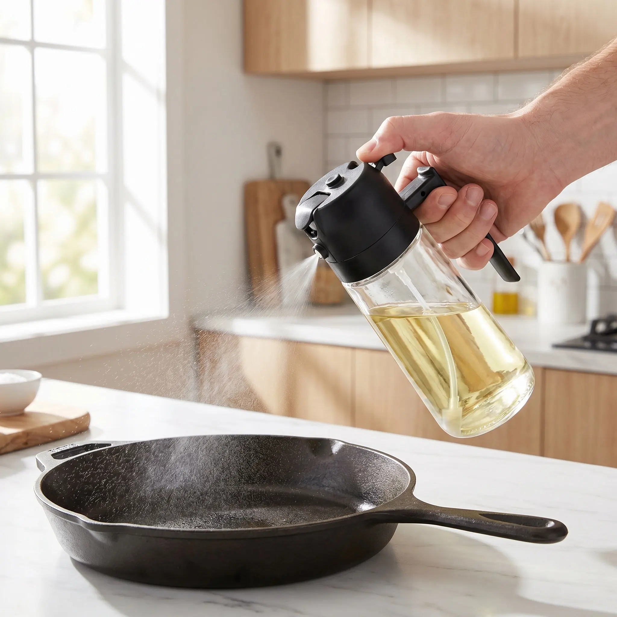 Household Glass Oil Bottle Dual Function Cooking Reusable Dispenser Vinegar Cruet Sauce Container Kitchen Supply