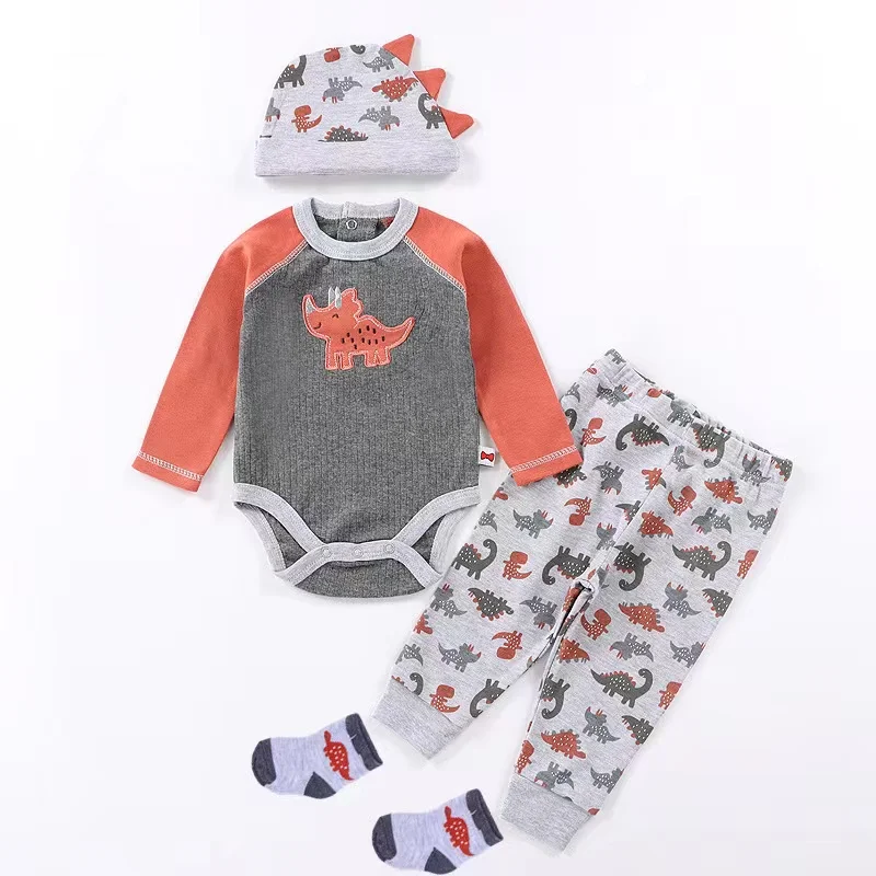 Newborn Baby Boys and Girls Clothes Set Long Sleeve Tops Floral Print Pants Headband Outfits Casual 0-9 Months New born Clothing