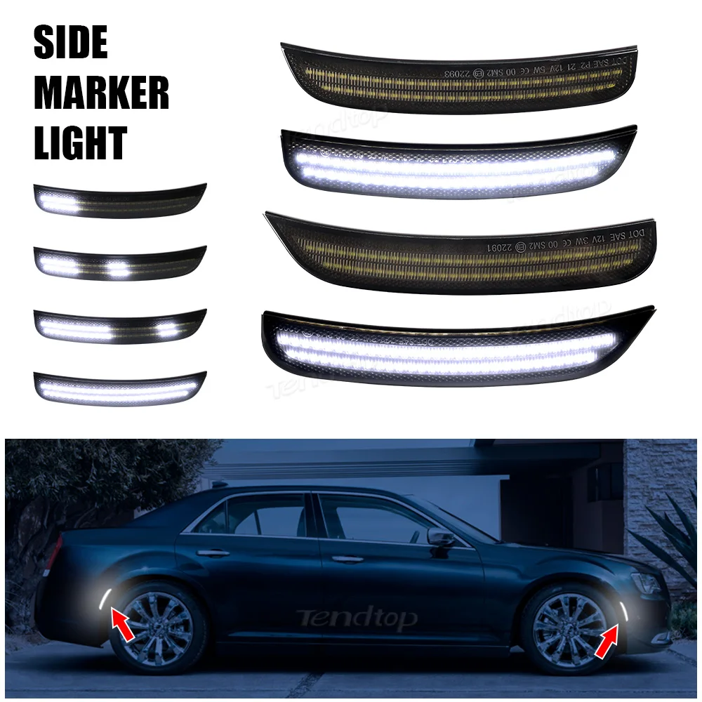 

4pcs Smoked Lens LED Side Marker Lights Dynamic White Packing Lamp For Chrysler 300 2015 2016 2017 2018 2019 2020 2021 2022 2023