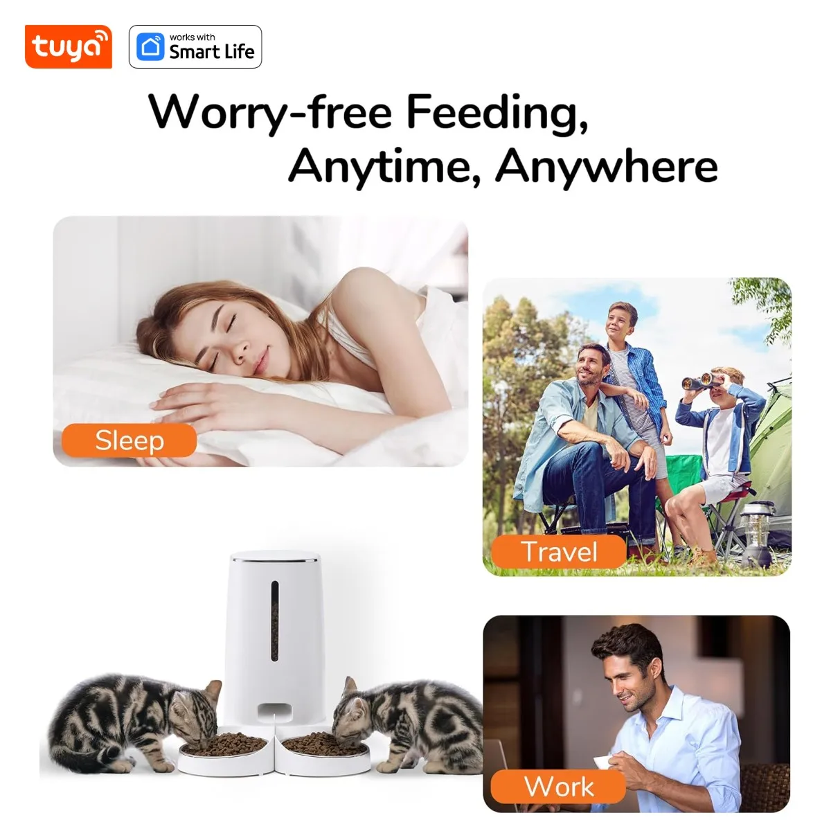 Automatic Cat Feeder for 2 Cats, WiFi Smart Feed Automatic Pet Feeder for Cats & Dogs, Timed Food Dispenser,Low Food Alarms