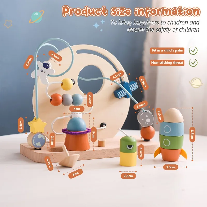 Montessori Sensory Educational Toys For Babies Wooden Aviation-themed Beaded Toy Planet Learning Finger Grip Early Training Toys