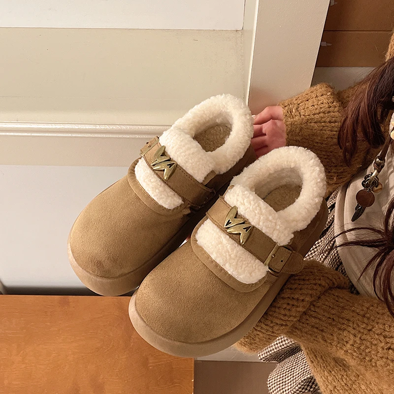 Thickened and flannel all inclusive women's winter one foot loach cotton shoes 2026 new anti slip and warm snow boots