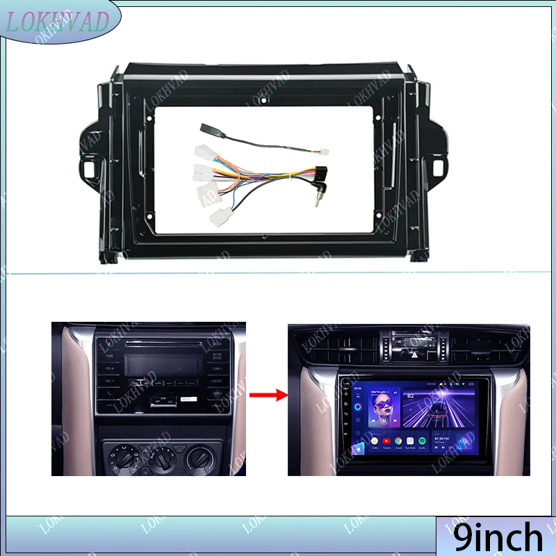 9 inch Android Car Radio frame forToyota FORTUNER 2 COVERT 2015 2018 2din Stereo GPS Fascia bezel Panel Adapter wire harness