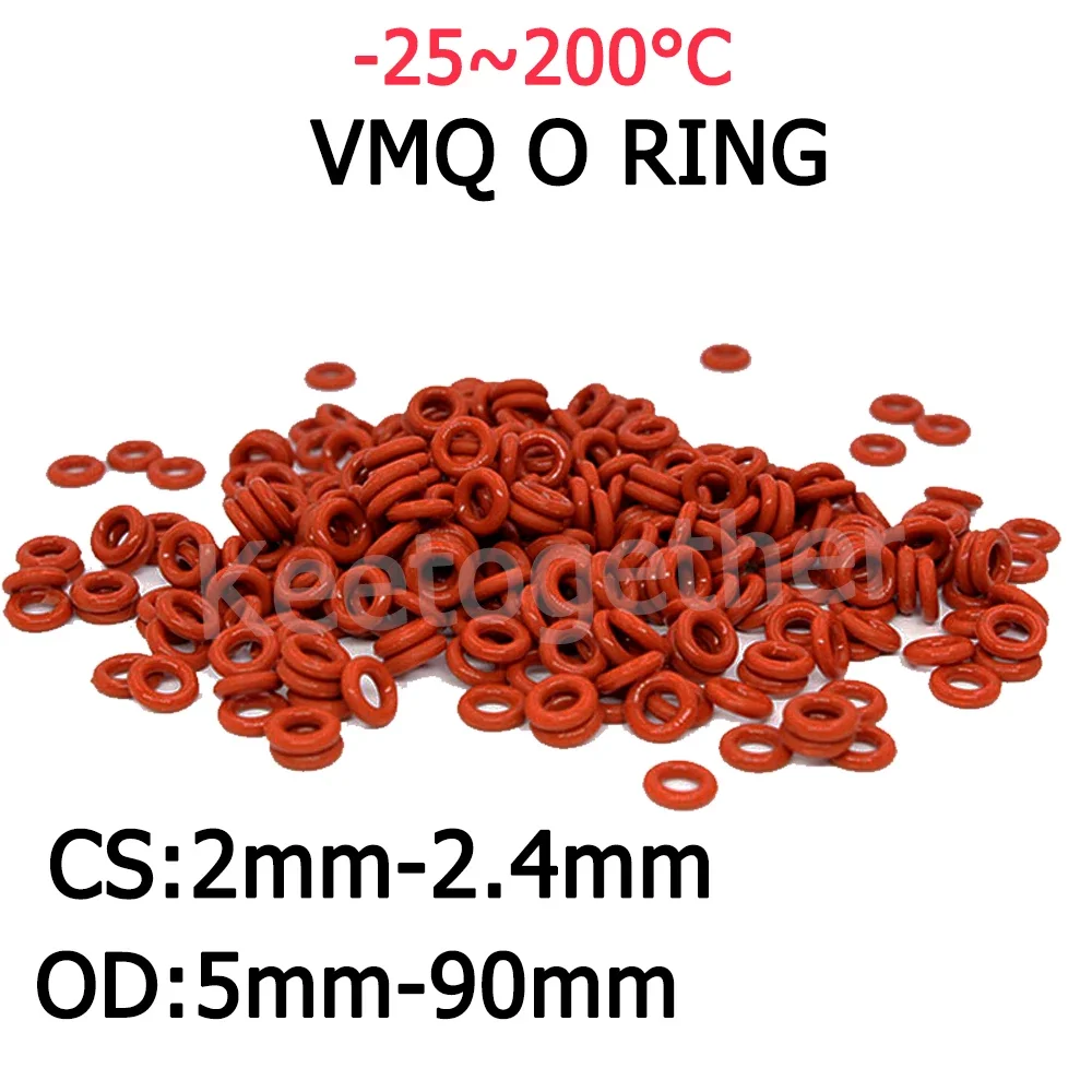 10Pcs CS 2mm-2.4mm Red  Silicone VMQ O-Ring Gasket Food Grade Sealing Ring Waterproof and Insulated  OD 5 ~90mm