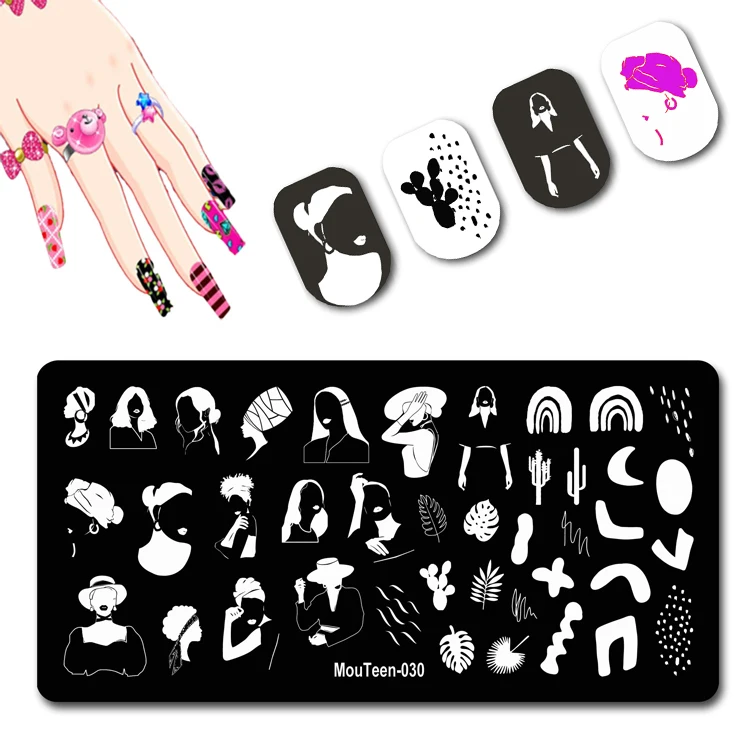 Leaping Note Nail Template Artistical Letter Printing Plate Young Girl Front Stamper Artistic Character Nails Stamping #016