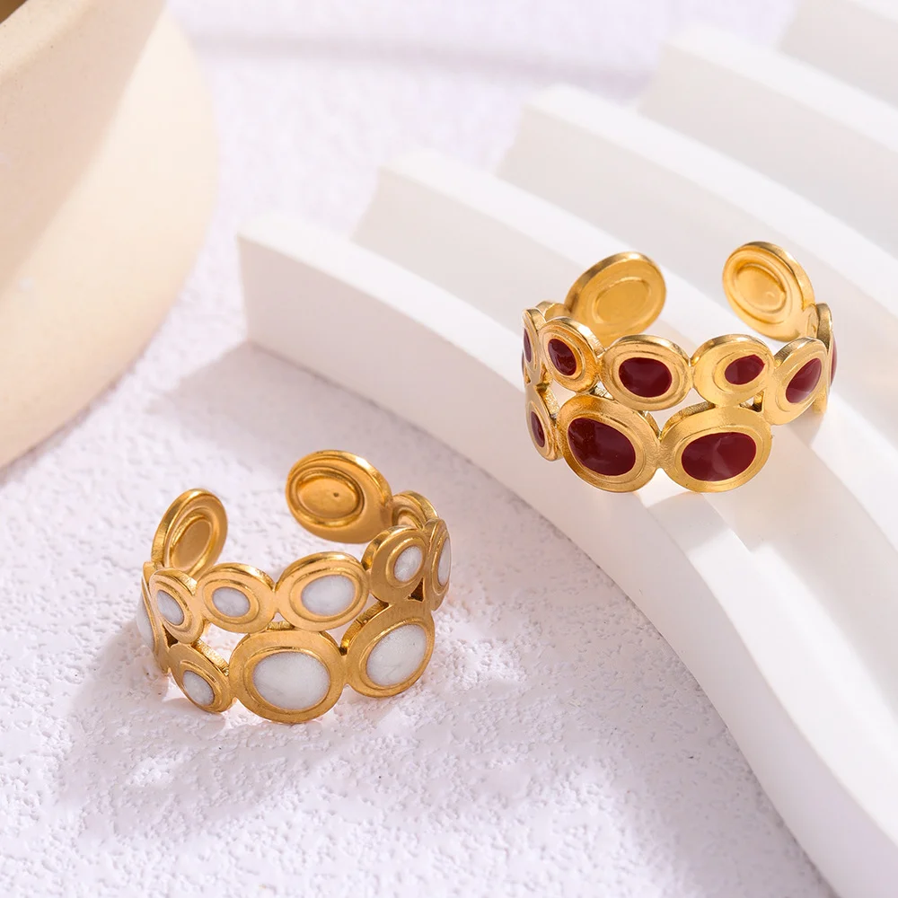 

Light luxury circle enamel stainless steel ring, waterproof and non-fading heavy metal, with adjustable finger ring