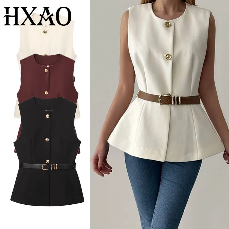 

HXAO Women's Vest Outerwears Women's Corset Top Female Sleeveless Working Vest Summer White Long Bustier Vest Elegant Woman Top