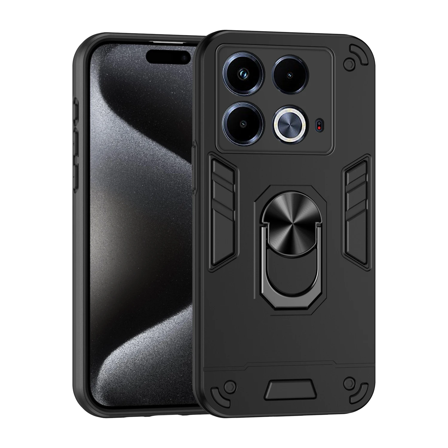 Rugged Armor Shockproof Phone Case For Infinix Note 40 4G X6853 Magnetic Metal Ring Holder TPU Frame Hard Plastic Back Cover