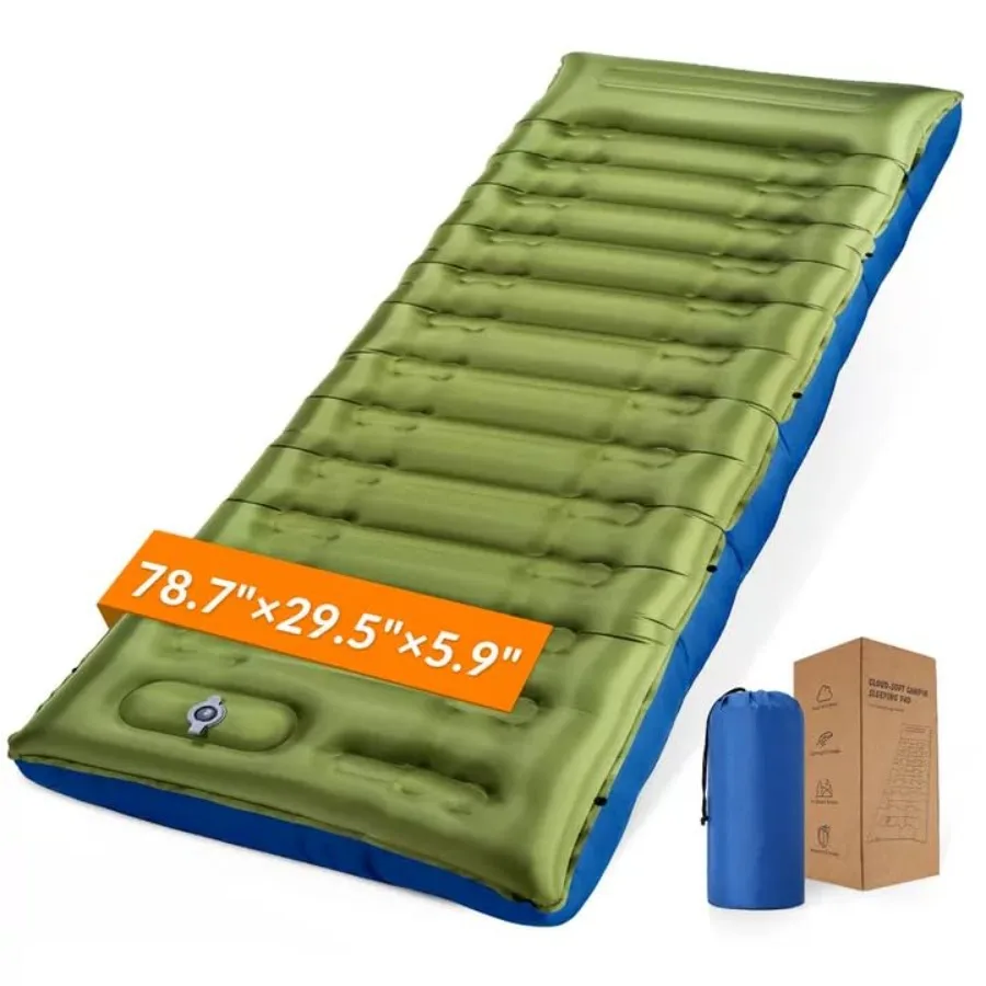 

Camping Sleeping Pad 5.9" Extra-Thick Reinforced Camping Pad with Built-in Pillow and Foot Pump Ultralight Compact Inflating Sl