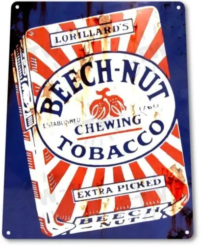 Beech-Nut Rust Chewing Tobacco Retro Vintage Wall Decor Man Cave Metal Tin Sign