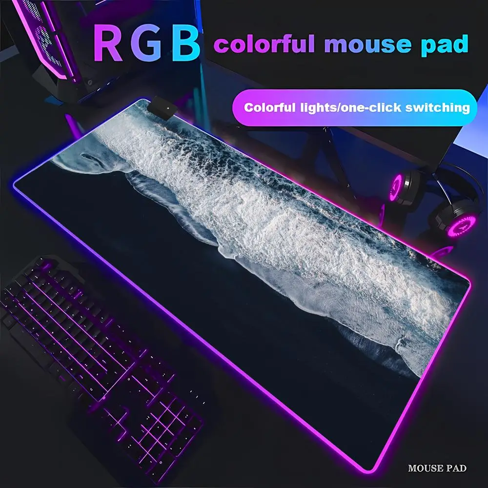 RGB Ocean Wave Mouse Pad Large Size Rubber Base Anti-slip PC Desk Accessories Offices and Gamer Keyboard Mats Decor Mat HYBXAXC