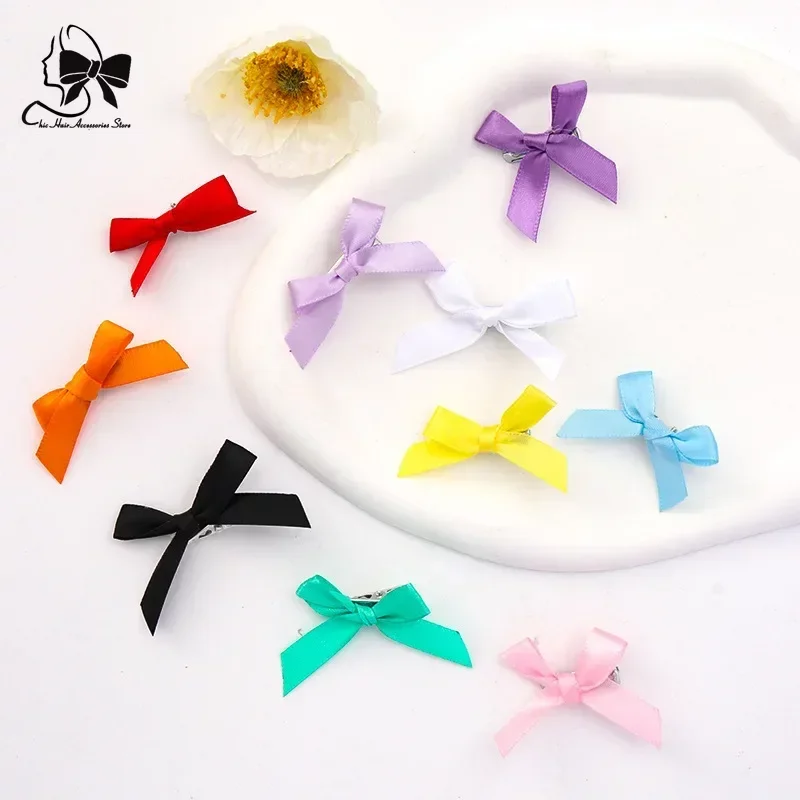 10pcs/pack Children White Bowknot Hairclips Students Ribbon Bow BBclps Little Girls Hairpins Colorful Hairgrips Hair Accessories