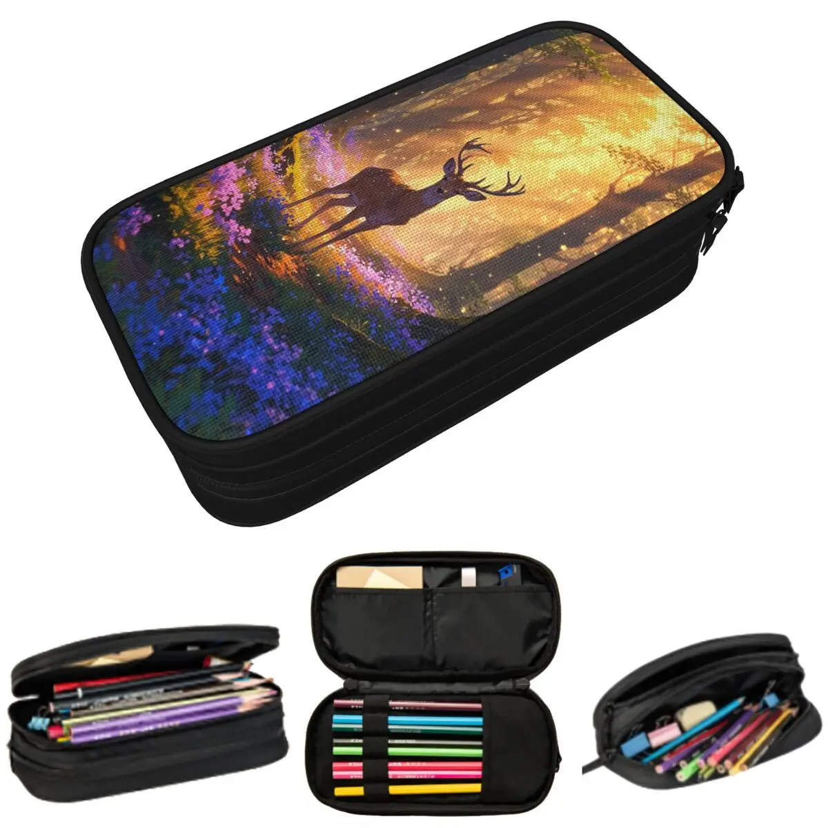 

Mysterious Deer And Firefly In The Forest Pencil Case for Students Gifts Pen Box Pencil Bag Stationery Supplies Pen Holder Bag