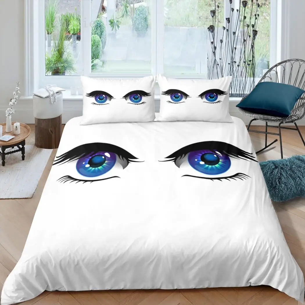 Cartoon Eyes Duvet Cover Set Facial Features Face Organs Twin Bedding Set for Adult Kids Queen King Microfiber Comforter Cover