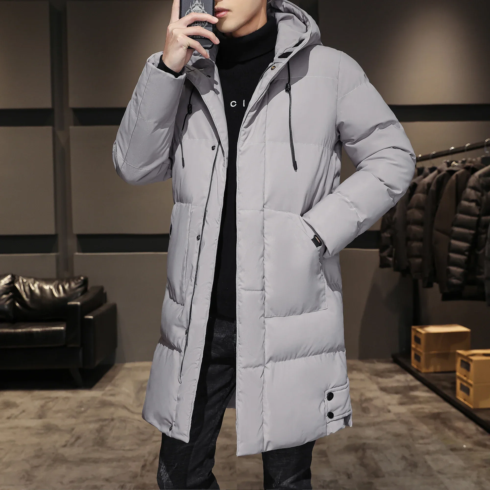 

Long Warm Parkas Warm Male Thick Slim Fit Outerwear 4XL Black Men Winter Jacket For Men Coat Solid Color Men's Parkas