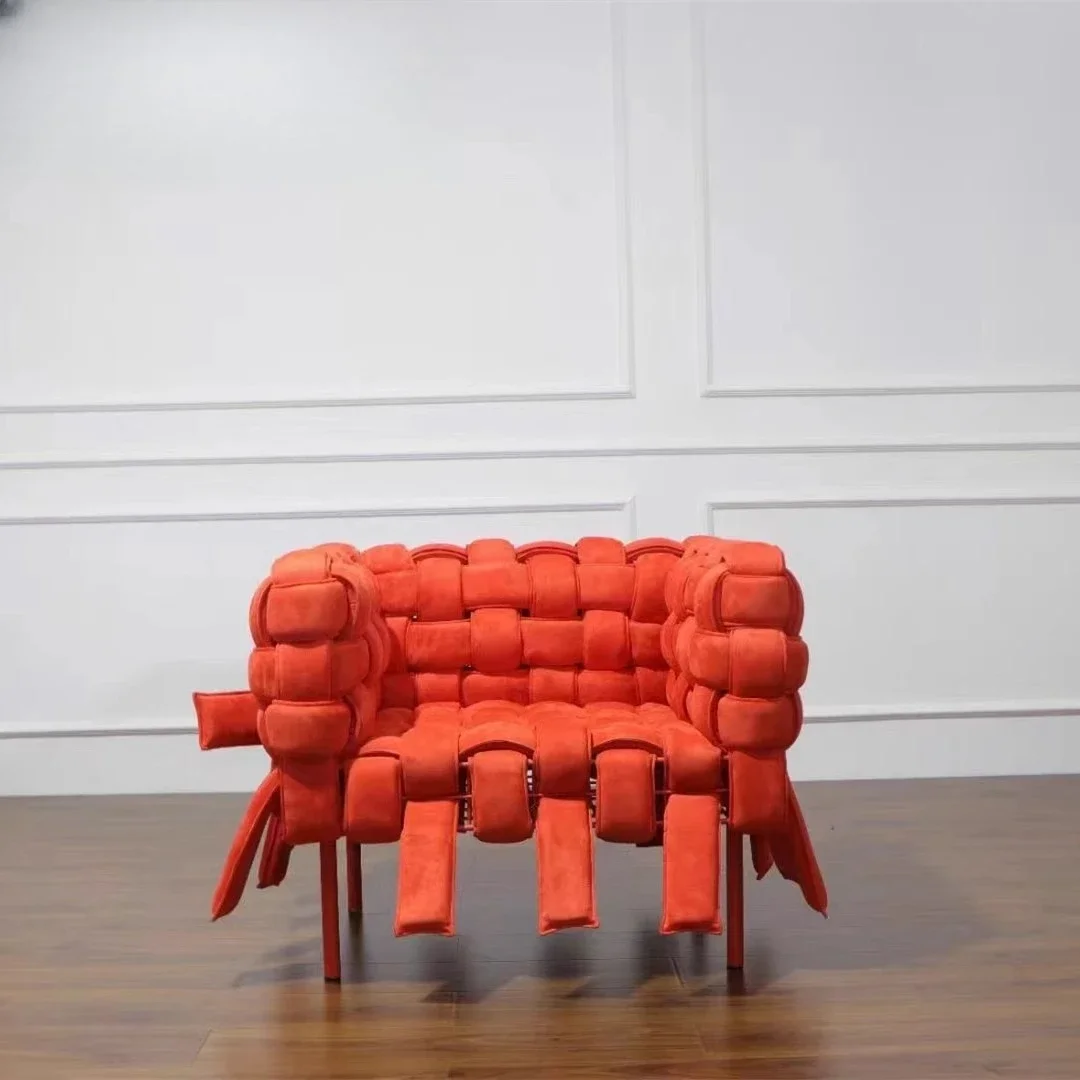 

Modern creative personality designer special-shaped scaffold woven sofa, leisure chair villa living room fabric sofa