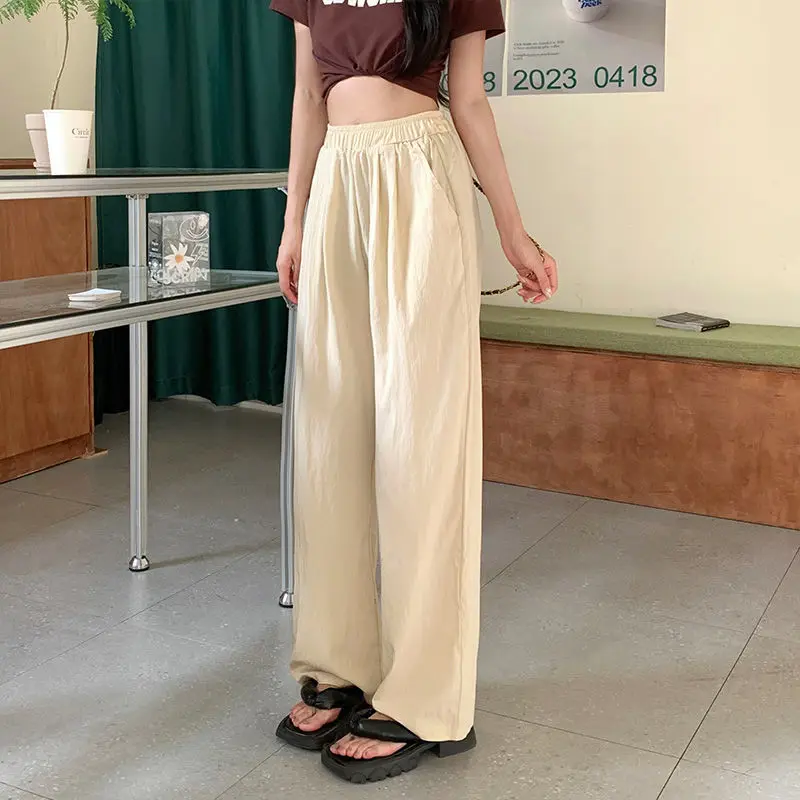 150cm Petite girls Cool  Mountain Pants High Waist Straight Wide Leg Wrinkle Sagging Sensation Casual pants Nine-Point XS Summer