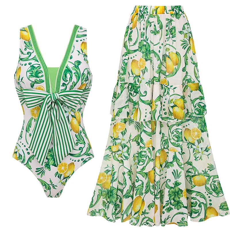 

Женский комплект бикини с высокой талией, купальник с лимонным принтом, цельный купальник, женский мягкий купальный костюм, купальный костюм, пляжная одежда