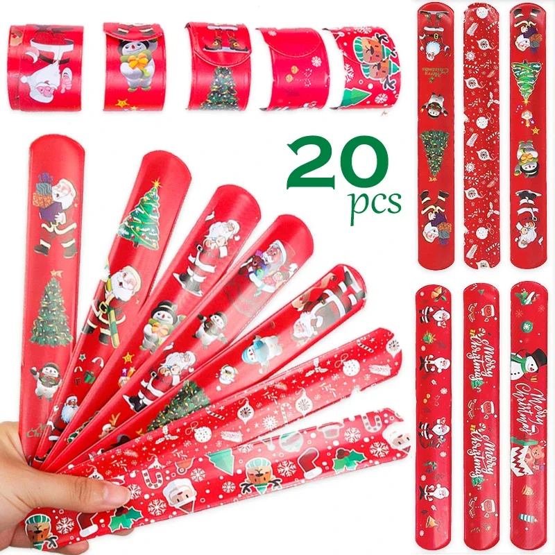 20Pcs Christmas Papa Ring Bracelet Toys Cartoon Santa Claus Elk Event Party Bracelet Children's Decorations Papa Ring Wristband