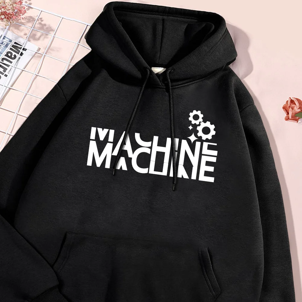 Machine Gear Letter Hoodie Men High Quality Fleece Hoodies British Style Pullover Loose Casual Hoody Flexible Oversize Tops