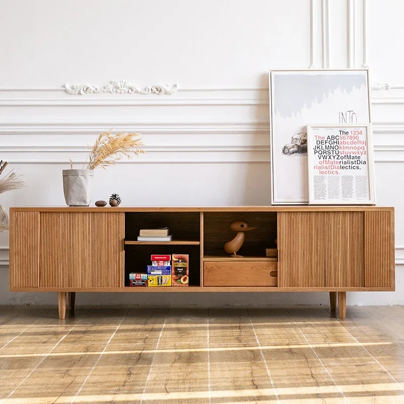 Home Bloggers Same Style Coffee Table TV Cabinet Nordic Light Luxury Solid Wood Black Walnut Storage