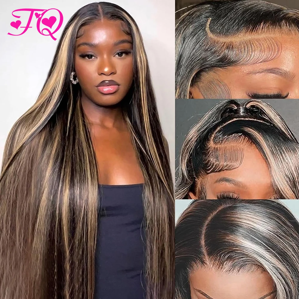 

FQ 13x6 Ombre Straight Lace Front Wig Pre Plucked Human Hair Wigs for Women 1B27 Highlight Lace Front Wigs Balayage Glueless Wig