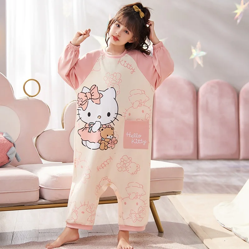 Children's Pajamas Cotton Cartoon Sanrios Hello Kittys Boys Girls Spring Autumn Nightwear Kuromi Sleepwear Child Home Clothes