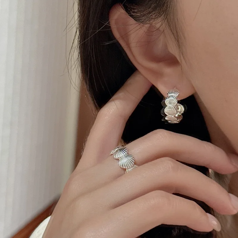 925 Sterling Silver Vintage Earrings For Women Trendy Simple Shell Shape Earring Jewelry Prevent Allergy Party Accessories