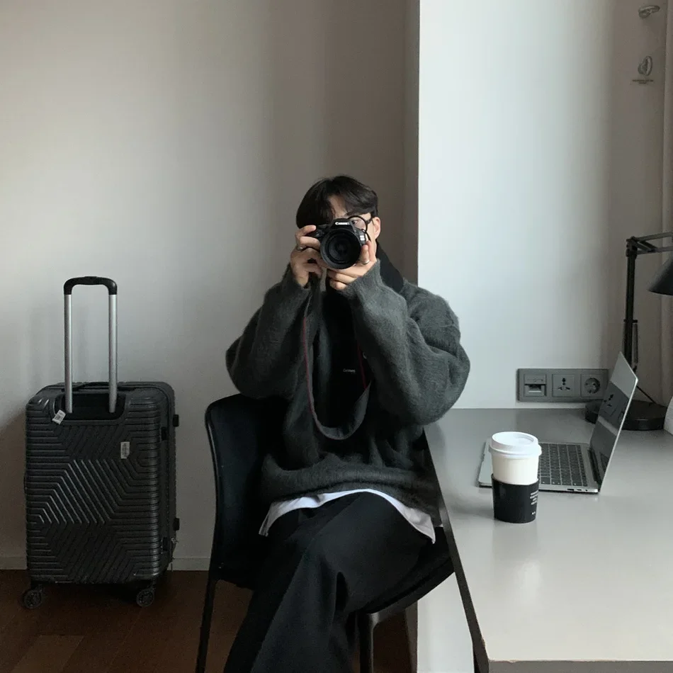 Korean style lazy high end men's autumn and winter vintage sweaters men's designer thickened sweater jackets man clothes y2k top