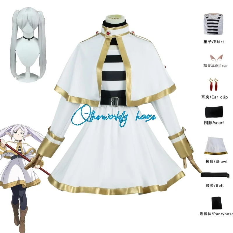 Sousou No Frieren Cosplay Costume et Fille, Perruque, Chaussures, Robe de Magicien Anime, Oreille d'Elfe, halloween costume