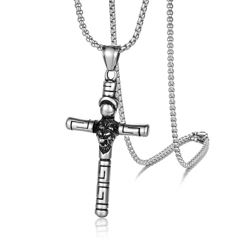 

Punk Stainless Steel Lion Cross Pendant Necklaces for Men Rock Jewelry Drop Shipping