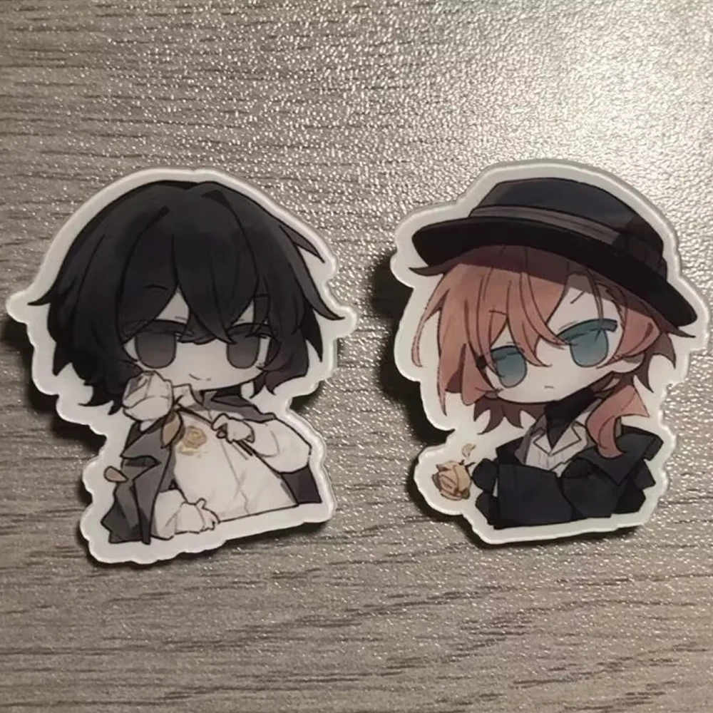 Anime Bungo Stray Dogs Dazai Osamu Nakahara Chuya Cosplay Badge Acrylic Brooch Clothes Lapel Pins Backpack Jewelry Accessories