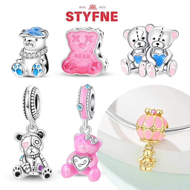 Breloques en perles plaquées argent à pois bleus, compatibles avec les bracelets originaux, breloques pour sacs, pendentifs, bijoux DIY pour femmes, cadeau
