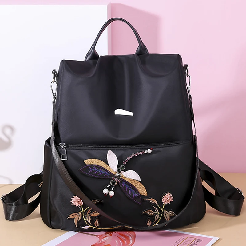 High Quality Oxford Zippered Backpack New With Multifunctional Anti Theft Backpacks Solid Color Dragonfly Animal Design Backpack