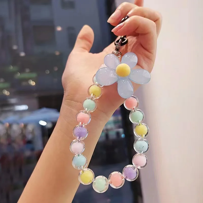 Telefon Anti-verloren Lanyard Schlüssel Kurze Handgelenk Anhänger Bunte Macaron Runde Perle Anhänger frauen hand Kette Handy Lanyard